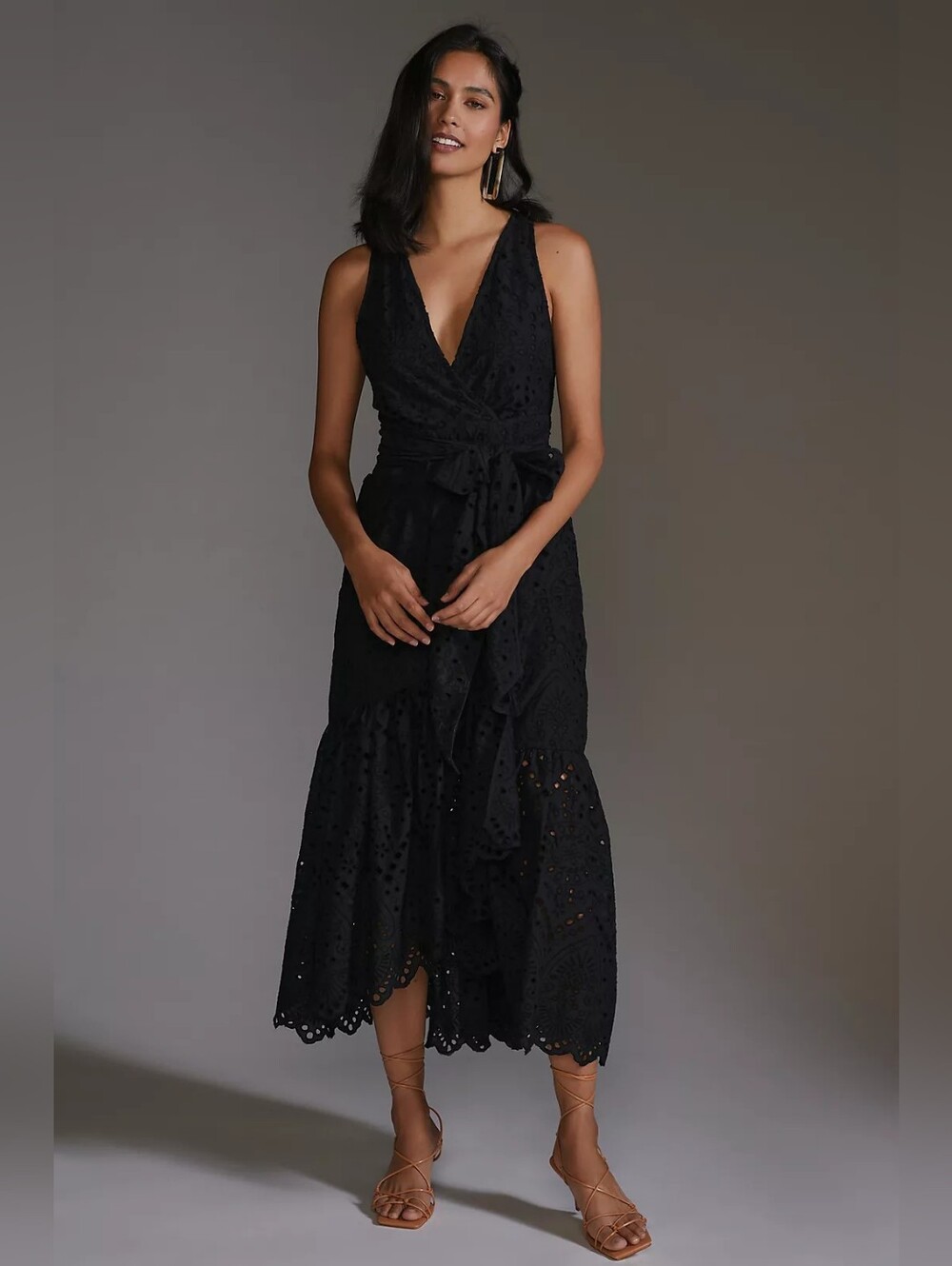 Maeve by Anthropologie Eyelet Wrap Midi Dress Size 6 NWT Black New - Picture 4 of 15